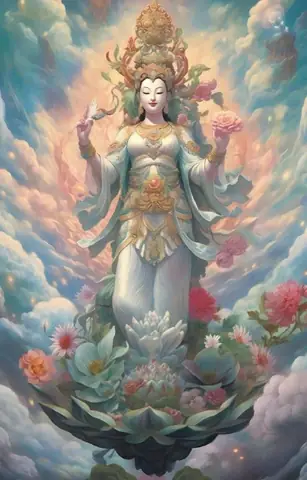 Bộ Hình Nền Phật Quan Thế Âm Bồ Tát Đứng Trên Mây Cho Điện Thoại