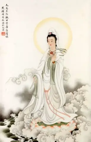 Bộ Hình Nền Phật Quan Thế Âm Bồ Tát Đứng Trên Mây Cho Điện Thoại