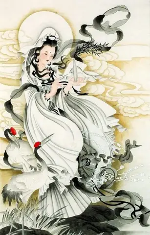 Bộ Hình Nền Phật Quan Thế Âm Bồ Tát Đứng Trên Mây Cho Điện Thoại