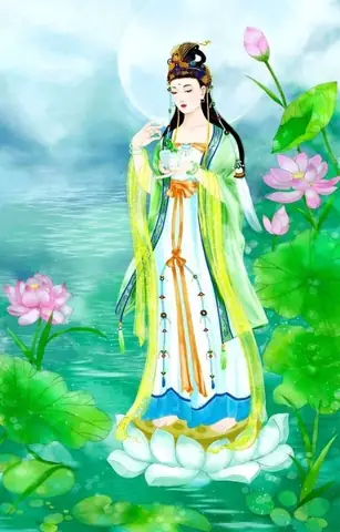 Hình Nền Phật Quan Âm Đang Đi Trên Nước Cho Điện Thoại