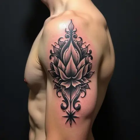 Hình Xăm Chữ Cha Mẹ Kết Hợp Hoa Văn Phật Giáo Độc Đáo