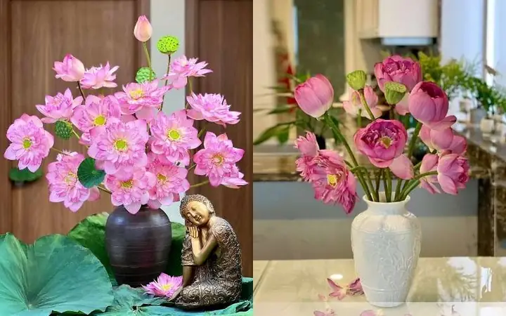 Cách Cắm Hoa Sen Trong Bình Gốm Tròn