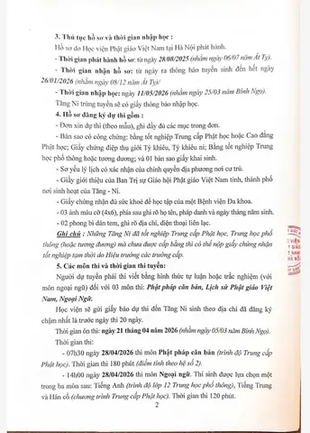 Học Viện Phật Giáo Việt Nam Tại Hà Nội Thông Báo Tuyển Sinh Hệ Cử Nhân Phật Học Khóa X (2026-2030)
