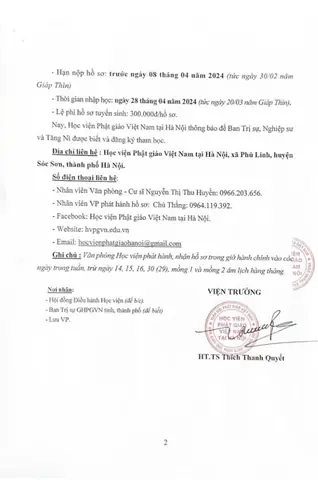Học Viện Pgvn Tại Hà Nội Thông Báo Tuyển Sinh Hệ Cử Nhân Phật Học Liên Thông Khóa Vi (2024 - 2030)