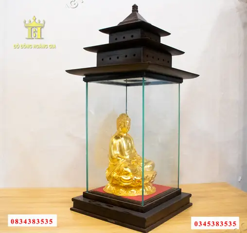 Tượng Phật A Di Đà Bằng Đồng Dát Vàng Trưng Bày Hộp ...