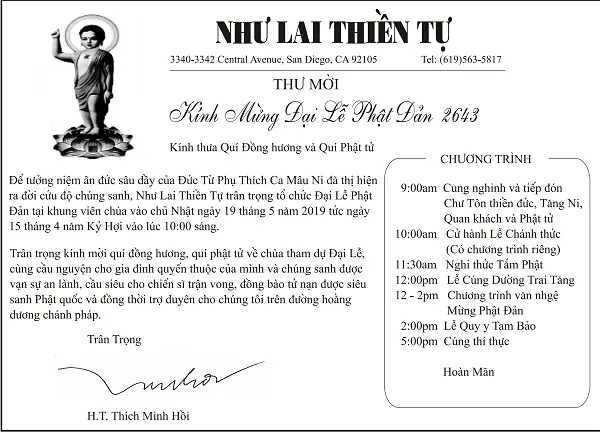 Thư Mời: Kính Mừng Đại Lễ Phật Đản 2043 - Thông Báo - Như Lai ...