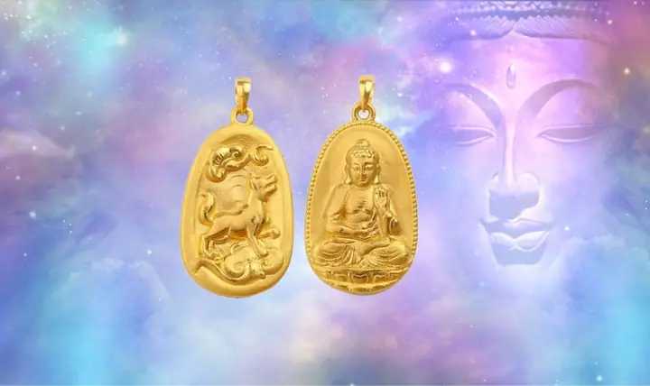 Mặt Dây Chuyền Phật A Di Đà Bằng Vàng 18k Khắc Họa Kỳ Lân