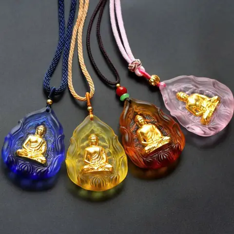 Dây Chuyền Đức Phật Dược Sư Bằng Lưu Ly Khảm Vàng