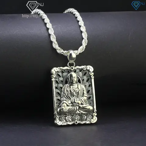 Hình Ảnh Chi Tiếtdây Chuyền Bạc Nam Mặt Phật A Di Đà To Xi Thái Dca0137