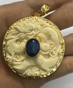 Mặt Dây Chuyền Bằng Ngà Voi Quan Âm Và Di Lặc Bọc Vàng 18k