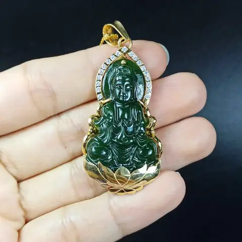 Mặt Phật Ngọc Bích Xanh Bọc Vàng - Đá Phong Thuỷ Phước Lộc