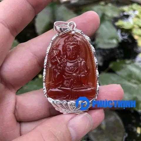Mặt Dây Phật Bản Mệnh Đại Thế Chí Bồ Tát Đá Mã Não Đỏ Bọc Bạc Mbm.150