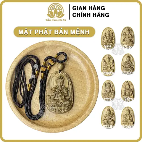Mặt Phật Bản Mệnh Đeo Cổ Phong Thủy Tài Lộc Trầm Hương Hà Xá Có Kèm Theo Dây Dù