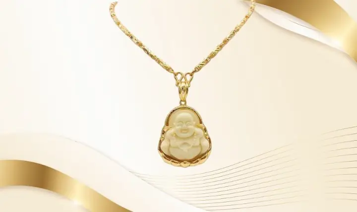 Dây Chuyền Ngọc Phật Di Lặc Viền Vàng