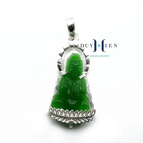 Mặt Dây Chuyền Phật Quan Âm Đá Xanh Bọc Bạc M2001090076