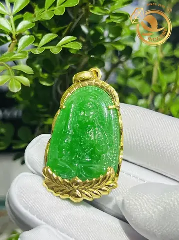 Mặt Dây Chuyền Phật Văn Thù Bồ Tát Ngọc Bích Tươi Bọc Vàng ...