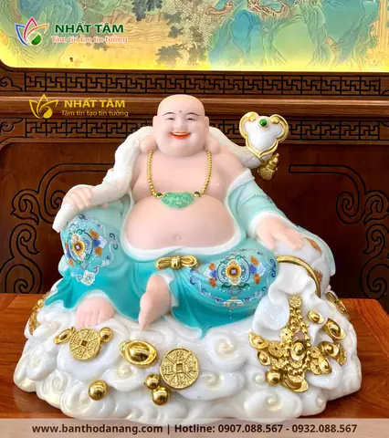 Tượng Phật Di Lặc Ngồi Bằng Đá Xanh Ngọc 16in