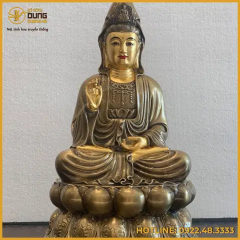Tượng Phật Bà Quan Âm Đồng Đỏ Làm Màu Cổ Kính