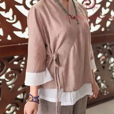 Đồ Lam Đi Chùa Cao Cấp Nữ Áo Đi Chùa Kem Nhạt