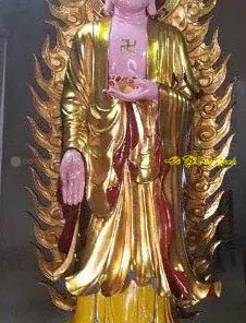 Tượng Phật A Di Đà Đứng Trên Đài Sen Sơn Son Thếp Vàng