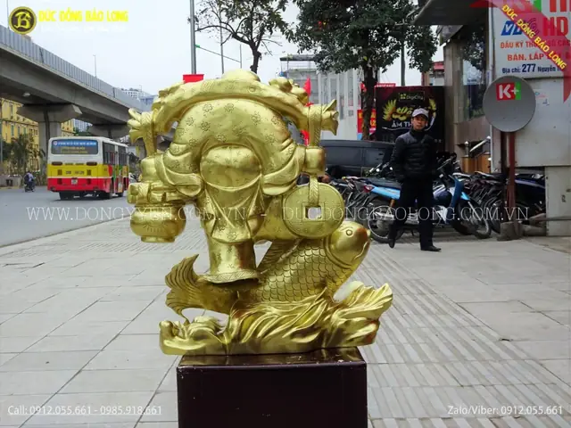 Phật Di Lặc Cưỡi Cá Chép Bằng Đồng