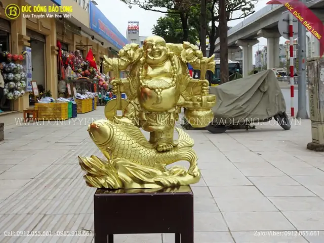 Phật Di Lặc Cưỡi Cá Chép Bằng Đồng