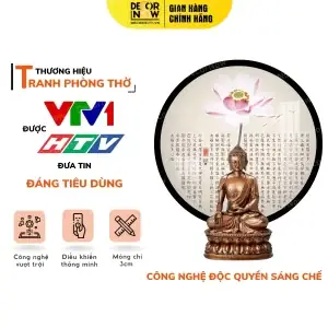 Tranh Đèn Bát Nhã Tâm Kinh In Tròn Họa Tiết Hoa Sen Nền Trắng Decornow Dcn-tc367