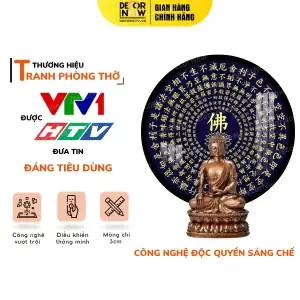 Tranh Đèn Bát Nhã Tâm Kinh In Tròn Chữ Phật Nền Xanh Decornow Dcn-tc360