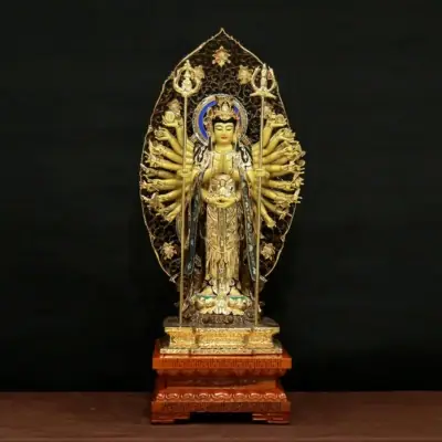 Tượng Nghìn Tay Nghìn Mắt (thiên Thủ Thiên Nhãn), Bằng Đồng Đài Loan Mạ Vàng, Kích Thước 49x33x17cm (không Kèm Đế)