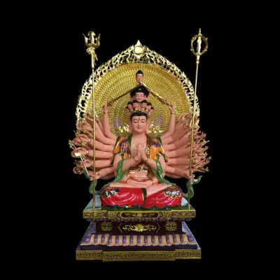 Tượng Thiên Thủ Thiên Nhãn Ngồi Đế Vuông Bằng Compsite Sơn Vẽ Họa Tiết Cao Cấp, Cao 1m5