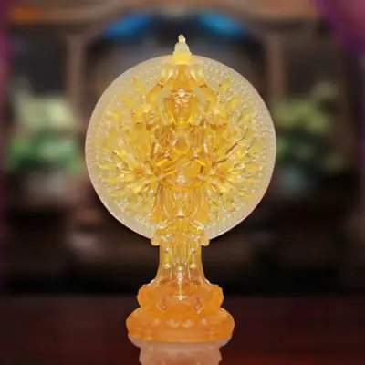 Tượng Thiên Thủ Thiên Nhãn Đứng Lưu Ly Dát Vàng 998, Màu Vàng, Cao 68cm