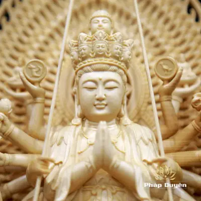 Alternative View Of Tượng Đức Quán Âm Thiên Thủ, Gỗ Bách, Có Lá Đề, Cao 28cm