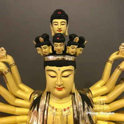 Alternative View Of Tượng Đồng Nghìn Tay Nghìn Mắt (thiên Thủ Thiên Nhãn) Ngồi, Đồng Đài Loan Mạ Vàng, Kích Thước 61x45x42cm (tổng Cao 78cm)