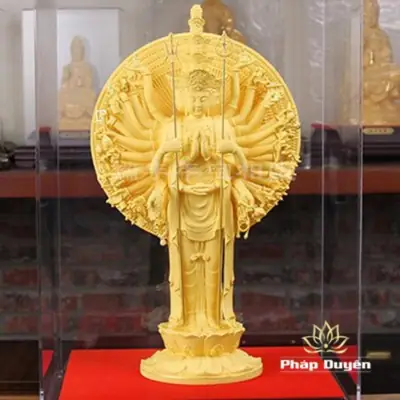 Alternative View Of Tượng Bồ Tát Quan Âm Ngàn Tay Đứng, Nhung Vàng Kim Sa, Cao 16cm - 35cm