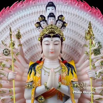 Alternative View Of Tượng Quan Âm Thiên Thủ Thiên Nhãn Đế Mây Vẽ Gấm, Bằng Bột Đá, Cao 40cm, 48cm