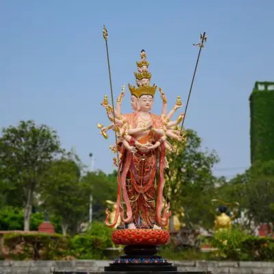 Tượng Thiên Thủ Thiên Nhãn Bằng Đồng Sơn Mầu Họa Tiết, Cao 146cm