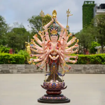 Tượng Thiên Thủ Thiên Nhãn Bằng Đồng Sơn Mầu Họa Tiết, Cao 130cm