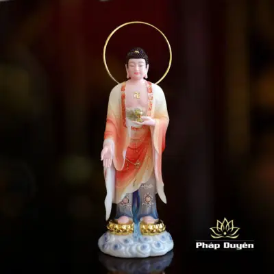 Alternative View Of Bộ Tây Phương Tam Thánh Đứng Đài Sen Sơn Phú Quý Áo Đỏ Bằng Bột Đá, Nhiều Kích Thước