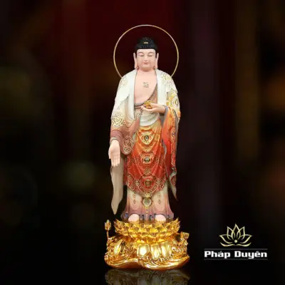 Alternative View Of Bộ Tượng Tây Phương Tam Thánh Đứng Đài Sen Bằng Bột Đá Vẽ Gấm, Cao 90cm