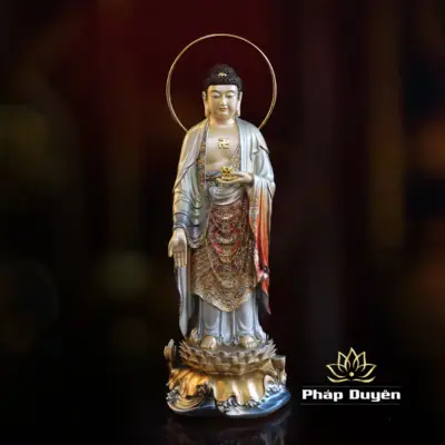 Alternative View Of Bộ Tượng Tây Phương Tam Thánh Đứng, Bằng Đồng Men Cổ, Cao 48cm (tổng Lá Đề 53cm)