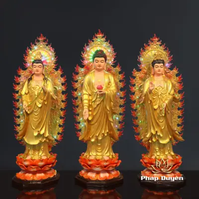 Alternative View Of Bộ Tượng Tây Phương Tam Thánh Đứng Đài Sen Đế Bát Giác, Có Hào Quang, Chất Liệu Composite, Cao 80cm