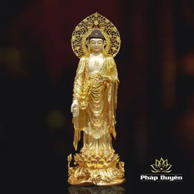 Alternative View Of Bộ Tượng Tây Phương Tam Thánh Ấn Bảo Bằng Đồng Dát Vàng, Cao 66cm (tổng Hào Quang 80cm)