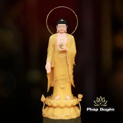 Alternative View Of Bộ Tượng Tây Phương Tam Thánh Đứng Bằng Bột Đá Thạch Anh Viền Vàng, Cao 90cm