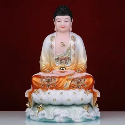 Alternative View Of Bộ Tượng Tây Phương Tam Thánh Ngồi Đế Non Nước, Bột Đá Áo Cam, Nhiều Kích Thước