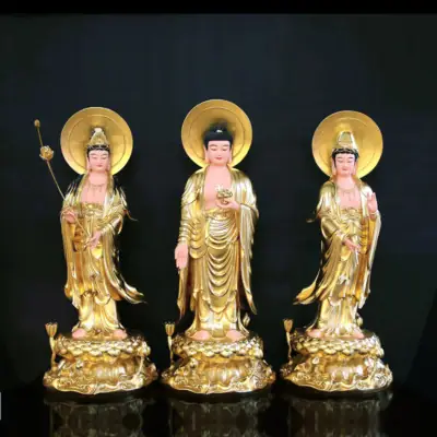 Bộ Tượng Tây Phương Tam Thánh, Bằng Composit Dát Vàng, Cao 90cm