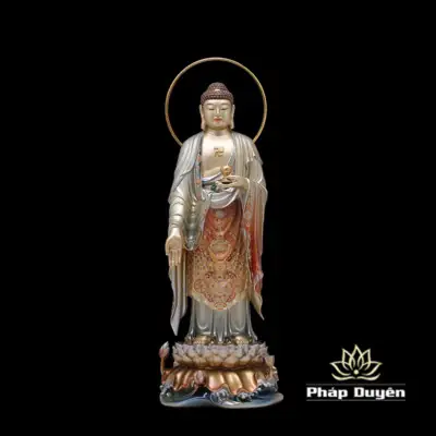 Alternative View Of Bộ Tượng Tây Phương Tam Thánh Bằng Đồng Men Sơn Bạc Ấn Bảo, Cao 48cm, 66cm, 90cm, 128cm