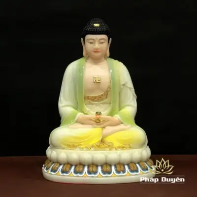 Alternative View Of Bộ Tượng Tây Phương Tam Thánh Ngồi, Bằng Bột Đá Màu Ngọc Cẩm Thạch Vàng, Cao 40cm