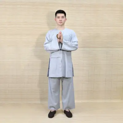 Bộ Pháp Phục Vạt Hò Phật Tử Nam Đi Lễ Chùa Vải Linen, Màu Xám, Nhiều Size