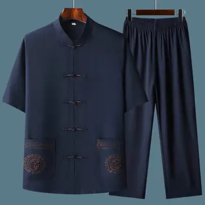 Bộ Quần Áo Nam Ngắn Tay Vải Lanh Màu Xanh Than, Size 39, 40, 41, 42, 43