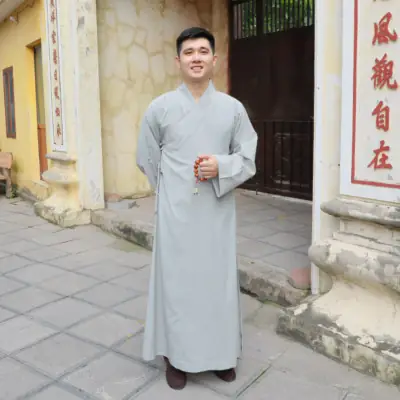 Áo Tràng Trường Sam 7 Vạt Màu Xám Ánh Xanh (xanh Lam) Cho Tăng Ni, Phật Tử Nam Nữ